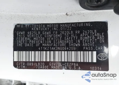 2022 Toyota Camry Trd/Xse from USA, damaged, VIN 4T1KZ1AK3NU064209